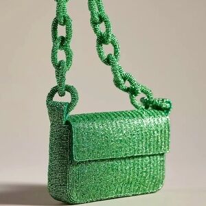 Sold out Anthropologie Fiona Beaded Bag Chain Edition in emerald green